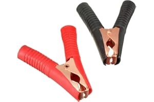 Greluma 2 Piezas Pinzas de cocodrilo de batería de Coche de 90mm de Largo, Pinzas de batería aisladas 100A, Abrazaderas de Cable de Puente de Cobre para Coche, camión, vehículo, Barco