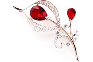 Hanie - Spilla a forma di fiore da donna, in argento e oro rosa, con zirconi bianchi e rossi, con catena in acciaio inox, da indossare come collana adatta per cappotti a maglione, perfetta come
