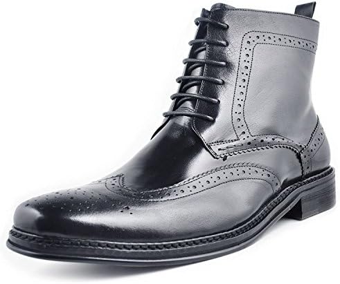Fulinken Leather oxford Brogue Wingtip Mens lace up Boots Leather military Shoes (7UK/41EU, black)