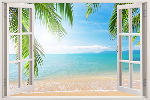 3D-Wandbild Geöffnetes Fenster - großformatig aus hochwertigem Vinyl - wiederverwendbar - 85 x 115 cm - Wandaufkleber - Wandgemälde für Wand - Hochwertige Aufkleber - Wandtattoo Fenster