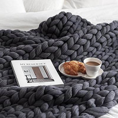 Sfit Plaid Couverture Tricotée Tissage à la Main Fil de Laine Grossière pour Adulte Enfant Lit Canapé Intérieur et Extérieur (100cmx150cm, Gris)