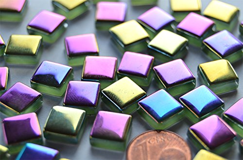 50 St. Glas Mosaiksteine schimmernd in Spektralfarben 1×1 cm ca. 40g - 2