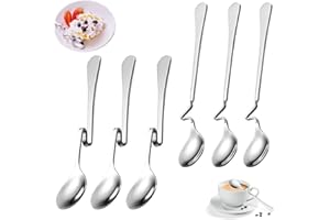 ANCUIOYZ 6 Pièces Cuillères à Confiture, Longues Cuillères à Tasses Droites Suspendues, Cuillères à Café Pliantes En Acier Inoxydable, Cuillère à Miel Suspendue Avec Poignées Incurvées