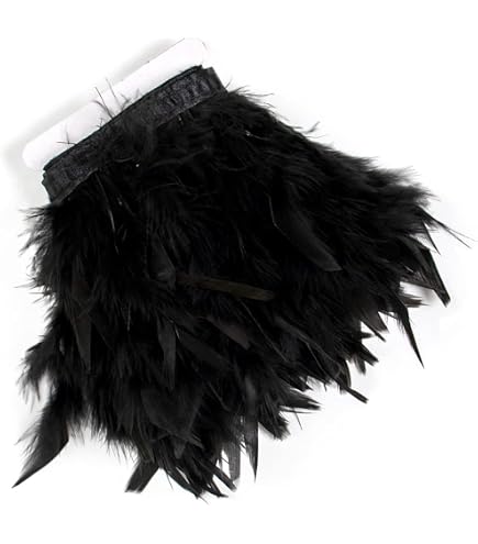 Rooster Hackle Feather Fringe Trim 2 Yards - Black For Costume, Dress & Sewing Decoration
