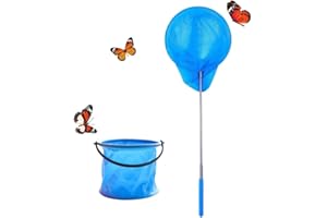 CHUANGOU Kit Rete per Farfalle Rete Telescopica Pesca Bambini Retino Farfalle con Secchi Pieghevoli, per Catturare Insetti, Pesca, attività in Giardino All'aperto (Blu)