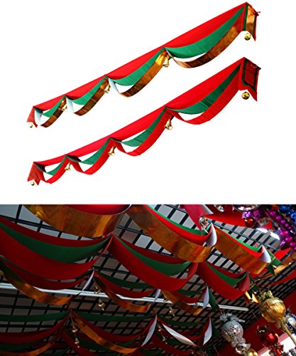 Preisvergleich Produktbild hangnuo Weihnachtsdekoration gewellt Banner 3 Schichten hängen Flaggen mit Kugeln Glocken Decke, Ornament, red+green+red, 196inches / 5m(length)