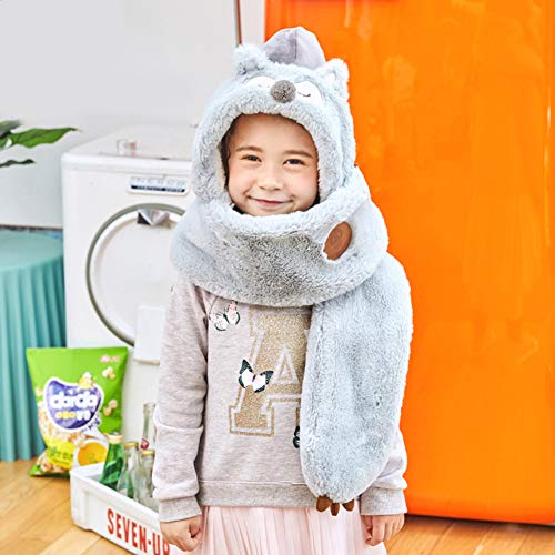 Preisvergleich Produktbild Queta Cartoon Fox Kapuzenschal, Unisex, Winterschal für Kinder grau grau