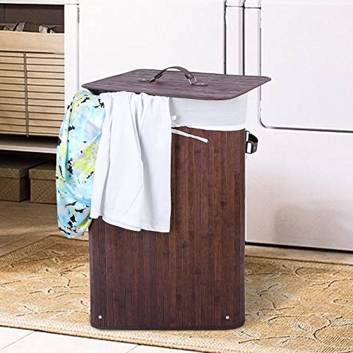 Songmics 72 L Faltbar Bambus Wäschekorb Wäschesammler mit Deckel und Griffen Eckig LCB101 - 2