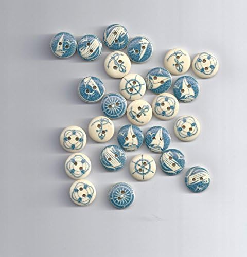 10 pcs Anchor ocean series wood decorative buttons for craft mixed blue ocean 7