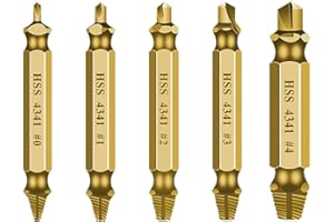 GUDECIUS 5 Pièces Extracteur Vis Endommagé Dénudés HSS Extracteur de Vis Endommagé Vis Extracteurs Dénudés Extracteur de Vis Boulons Cassés en Acier pour Boulons Ou Vis Endommagés (Or)