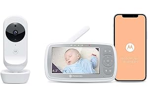 Motorola Nursery VM44 Connect Babyphone Wi-Fi con Videocamera, Baby Monitor con Schermo Video da 4.3", Applicazione Motorola Nursery, Visione Notturna, Ninna Nanne,Microfono,Monitoraggio Temperatura