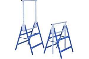 MEGASHOPITALIA Set 2 Cavalletti da Lavoro Telescopici Pieghevoli e Regolabili in Altezza in Acciaio 68x56x130cm Max 200kg (L68xP56xH130cm, blu)
