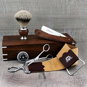 Handle Straight/Cut Throat Razor with Strop, Paste and Trimming Scissors - Image 2