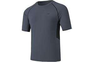 Huayuzh Men's Rashguard UPF 50+ Rash Guards Short Sleeve Swim Shirts Quick Drying Surfing Pool Workout Beach Sports Top