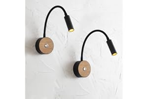 Ouglres Lampe Murale 360° Pivotant Col de Cygne - Applique Bois et Noir avec Interrupteur Pour Chambre, Couloir, Salle de Bain, Hôtel