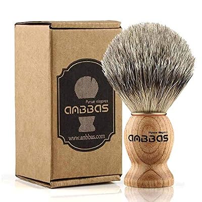 Anbbas Blaireau Rasage pour l'homme, Blaireau Véritable avec la Poignée en Bois de Fraxinus Mandschurica,Rccessoire de Rasage et Rasoir traditionnal,Bon Choix pour Salon de Coiffure