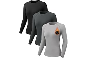 Orrfreer 3 Pack Thermal Base Layer Women Fleece Long Sleeve Compression Shirts Ladies Thermal Tops for Running Ski Hiking