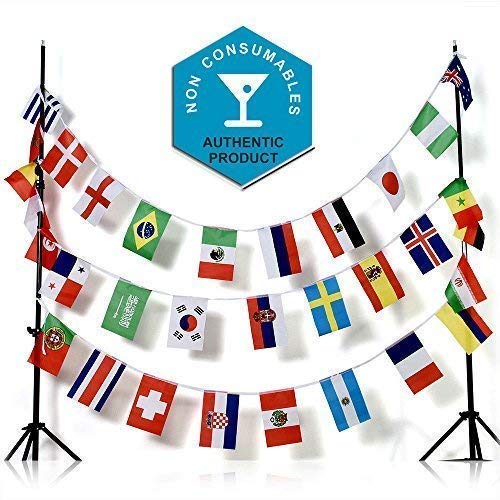 Fútbol Copa Mundial 2018 Guirnalda - 10m largo, interior y Exterior uso estampado a ambos lados, 32 BANDERAS de competición countires, 30x20cm cada uno