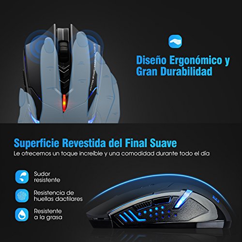 TOPELEK Rat  n Gaming Inal  mbrico Clic Silencioso 7 Botones USB port  til PC 2 4G   ptico inal  mbrico 2400 DPI 5 Niveles de ajuste con receptor nano para Windows Mac MacBook Linux-Ultra Ahorro de Energ  a