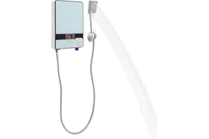 SAUADY Scaldacqua elettrico scaldabagno istantaneo con doccetta, scaldabagno elettrico per bagno doccia, 18,6 x 5,7 x 27,7 cm, 6500 W, bianco