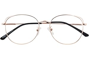 LINVO Fashion Fake Glasses Metal Cat Eye Frame Clear Lens Glasses for Women UV400 Protection