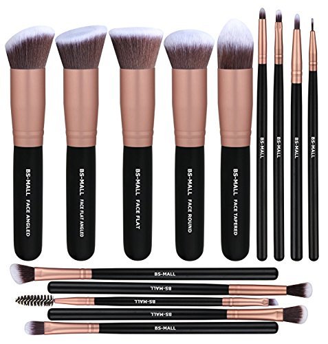 Premium 14 Pcs Synthetic Foundation Powder Concealers Eye Shadows Silver Black Makeup Brush Sets(Rose Golden)