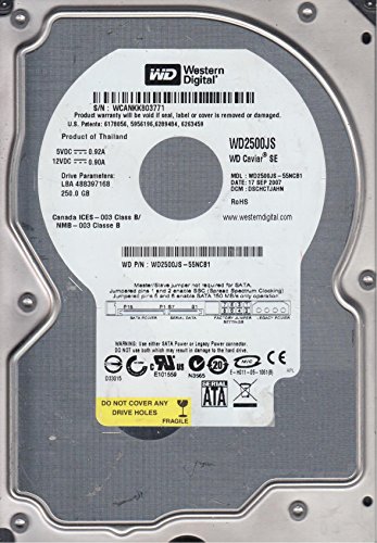 WD2500JS-55NCB1, DCM DSCHCTJAHN, Western Digital 250GB SATA 3.5 Hard Drive