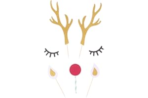 SUPVOX Antler Cake Toppers Reindeer Cake Decoration Glitter Christmas Cupcake Picks for Xmas Holiday Birthday Wedding Baby Shower Decor Party Supplies 5 Sets