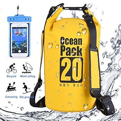 DINOKA Sac Etanche Poche Sec, Sac Imperméable Sacohe Étanche IPX8 Avec Lanières d’Epaule Ajustables, Sac à dos Étanche Kit Dry Bag pour kayak bateau Canoeing Camping Piscine Rafting Voile Pêche Snowboard avec Pochette Téléphone Imperméable-20L
