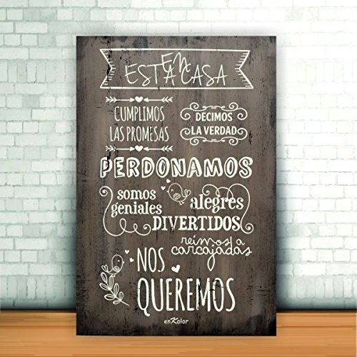 Cuadros en madera. Normas. En ésta casa. Fabricación 100% artesanal.