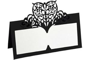 BAKERMICHE Love Heart Place Cards, 50 Pcs Hollow Out Wedding Table Cards Name Place Cards for Table Setting Wedding Party Supplies, Black