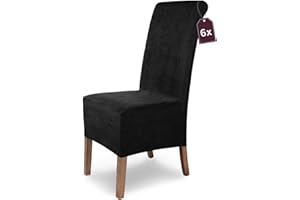 SH SCHEFFLER-HOME LIVE HOMESTYLE SCHEFFLER-Home Fundas Sillas de Comedor Elásticas Leon – Set de 6 Elegantes Fundas Sillas Ajustables – Fundas para Sillas en Antelina con Banda Elástica, Negro