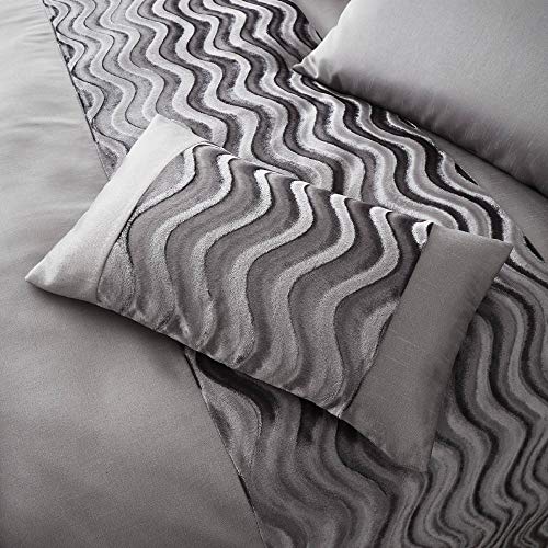 Happy Linen Company Parure de lit Luxueuse - Velours écrasé - empiècement à Motifs Vagues - Gris Ardoise - Coussin rectangulaire