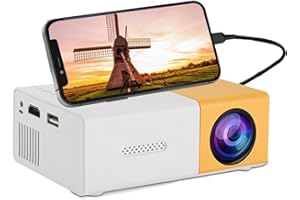 DUPELEC Mini Projecteur, Mini Projecteur Portable 1080P Full HD Supporté, Videoprojecteur avec Télécommande, Compatible avec HDMI/Audio/Smartphone/Tablette/PC/TV Stick/USB/AV (Jaune)