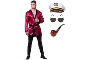 A2ZFD Hollywood Batchelor Costume + Captains Hat + Aviator Glasses + Pipe : Adult Men Playboy Smoking Jacket Robe Fancy Dress (One Size)