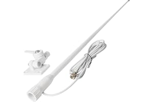 UAYESOK VHF Antena de Radio Marina Impermeable de Fibra de Vidrio 1.1M Antena con 7m RG-58 Cable PL259 / Soporte de Base Ajustable para Barco, Coche, ATV UTV (Blanco)