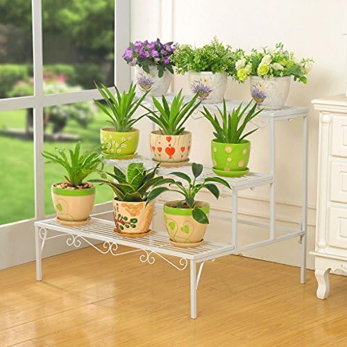 MILUCE Iron Art Flower Racks 3 Tier Ladders Flower Pot Rack Indoor And Outdoor Rust-proof Flower Rack (3 Colors) ( Color : White )