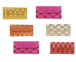 WS Wrap Shap Brochade Design Shagun Envelope for Wedding/ Marriage/ Birthday - Multi Color / Assorted Colours (5)