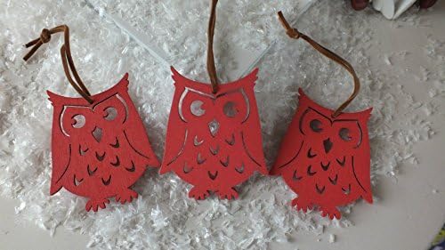 shabby chic hanging wooden red owls christmas tree decorations set of 6