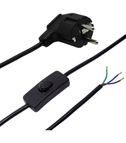 3m Stromkabel-Zuleitung Mit Schutzkontaktstecker (CEE 7/7) & Ein/Aus-Schalter – 3x0,75 Mm², Schwarz, Für Leuchten & Elektrogeräte Bis 300 Watt (nur Für Innenräume)