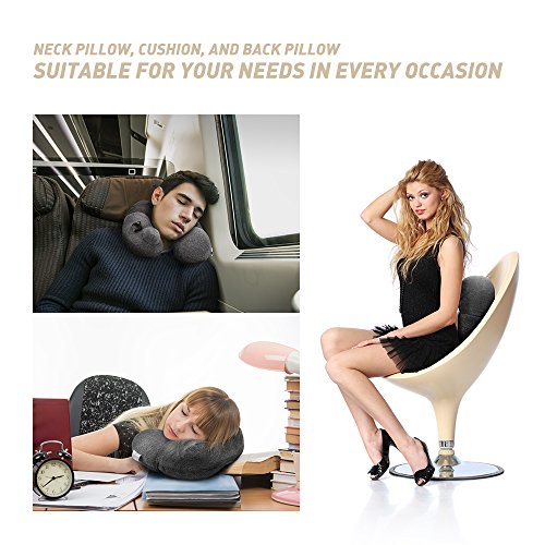Plemo Reisekissen Aufblasbares Nackenkissen Nackenhörchen mit ergonomischer Stützfunktion, Baumwolle Bezug, patentiertem Aufblastechnik und Tragetasche für Büro, Reisen und Badewanne - 6