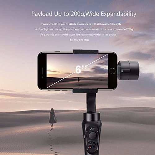 Zhiyun Smooth-Q 3-Axis Handheld Stabilizzatore a Gimbale per Smartphone da 3,5 pollici a 6 pollici in Dimensione per IPhone 7 Plus 6 Plus Samsung Galaxy S7 S6 S5 Controllo senza fili Panoramica verticale di ripresa verticale (nero)