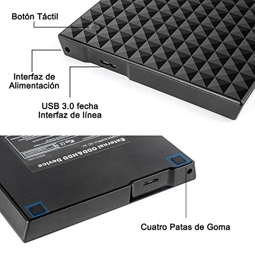 Grabadora CD DVD Externa  Deepow Unidad de CD DVD lector de CD Externa Port  til con USB 3 0  Quemador Drive con Cable de Datos y Cable de Alimentaci  n para Windows 7   8   10  MAC OS y otra Sistema