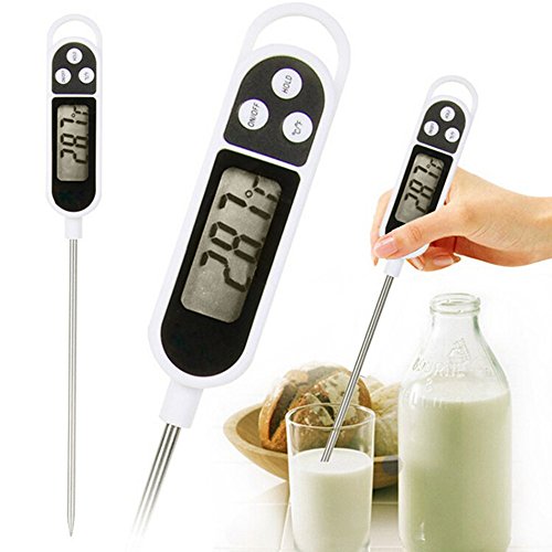 Küchenthermometer mit Display LCD Digital mit Sonde aus Edelstahl für Speisen, Getränke, BBQ etc. – Größe Grad Celsius und Fahrenheit: Min-50 °C bis 300 °C