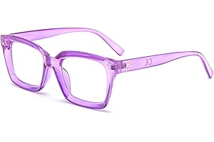 MMOWW Oversized Reading Glasses for Women - Anti Blue Light Glasses with Square Frame (Transparent Purple, +1.0)