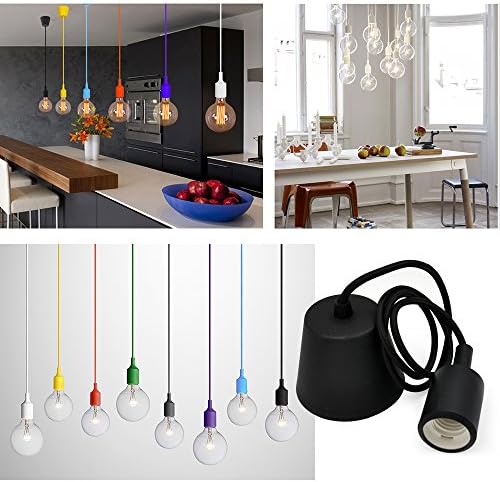 Princeway Black Hanging Pendant Ceiling Light- European Modern Pendant Lamp- Silica Gel Surface- Decorative Lighting in Kitchen, Dining Room, Living Room, Kids Room and Restaurant