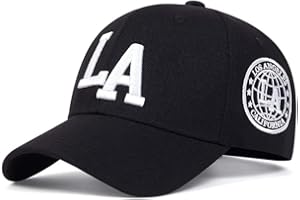 MIGTEC Gorra Beisbol Ajustable y Bordada con Letras LA, de Tela Vaquera. para Hombres y Mujeres. 56-61cm. Cierre Hebilla. Color Negro.