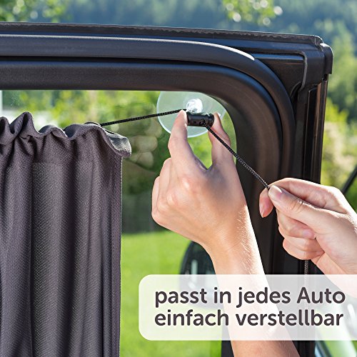 Sonnenschutz fürs Auto / Baby – mit Vorhang-Funktion für einfaches Auf- und Zuziehen | UV-Schutz – Hitzeschutz & zum Abdunkeln | XXL 68 x 50 cm – auch für große Seitenscheiben | Anthrazit / Schwarz - 3