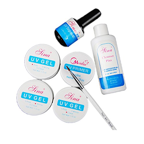 Fashion Gallery UV Gel Nail Top Coat Cleanser Plus Brush Builder Clear White Pink Set by FASHION GALLERY
