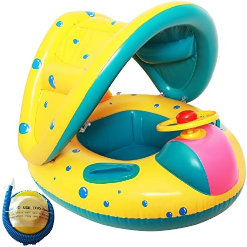 Raintwo Inflatable Baby Swimming Ring Seat Yacht Float Boat for 6-36 months' Baby with Sunshade and Air Pump